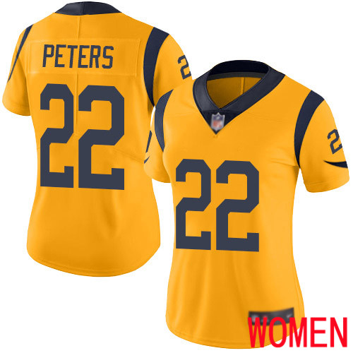 Los Angeles Rams Limited Gold Women Marcus Peters Jersey NFL Football #22 Rush Vapor Untouchable->women nfl jersey->Women Jersey